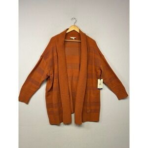 Boho Cozy Terra & Sky Womens 2X Red Curry Chenille Shawl Cardigan Fall Layering